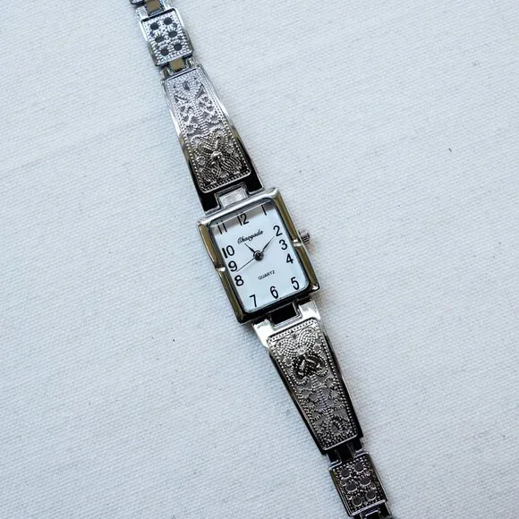 y2k silver rectangle stainless steel vintage quartz watch - Picture 8 of 9